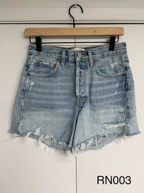 AGOLDE Parker Long Swapmeet Distressed Denim Shorts 24